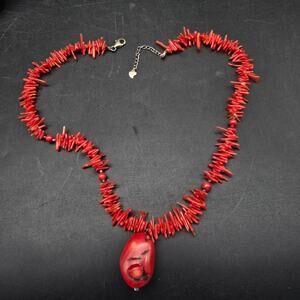 Red Branch Coral Necklace with Pendant MDNY 925 Sterling Silver Clasp